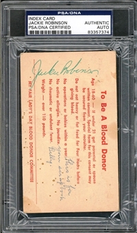 Jackie Robinson Signed 1958 Blood Donor Card (PSA/DNA)
